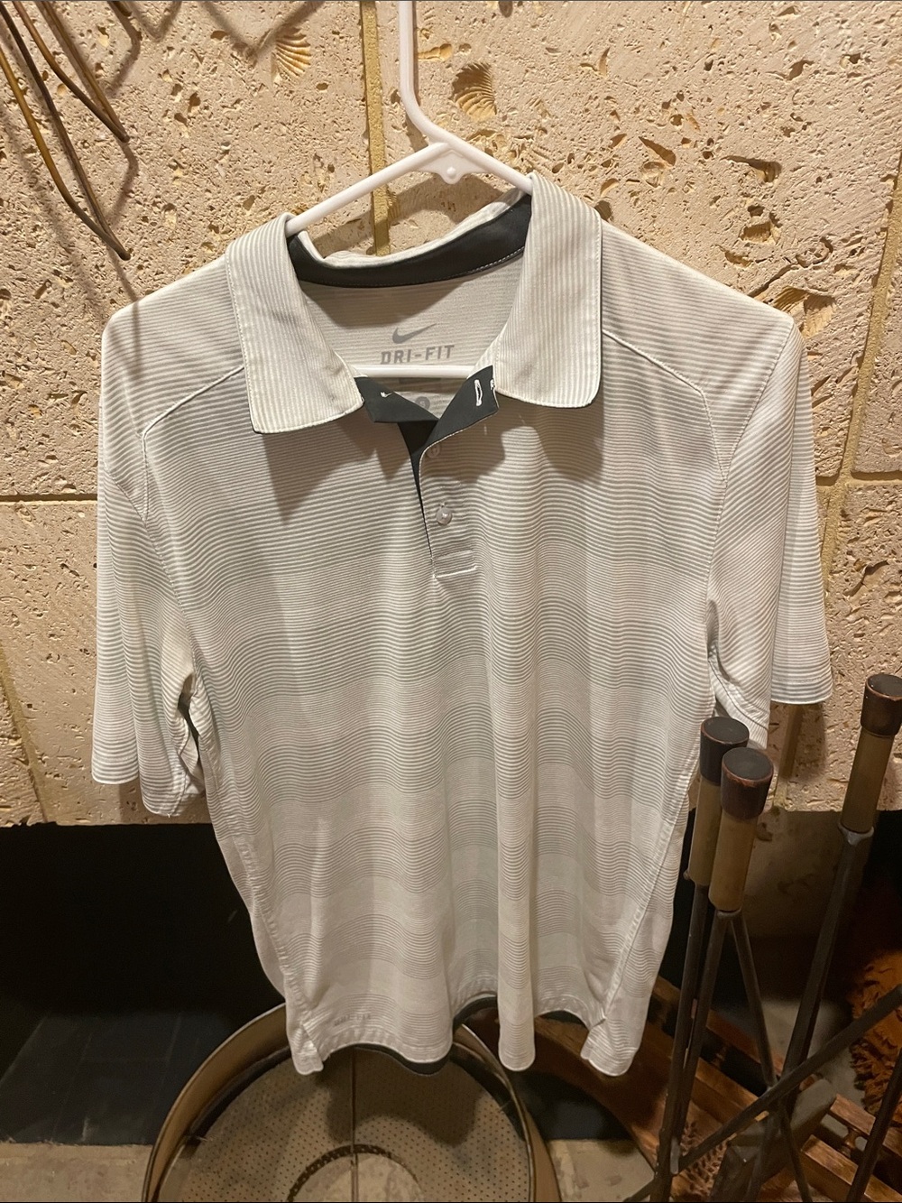 Nike White & Light Gray Striped Dri-FIT Polo